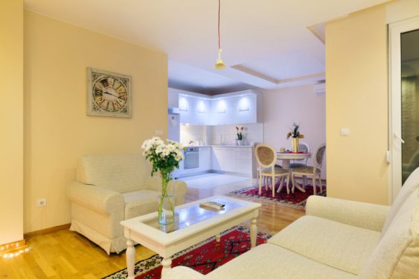 Small apartment interior, new and clean, modern design.